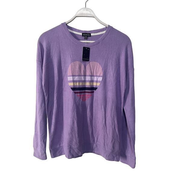 INSOMNIAX WOMENS SIZE MEDIUM COZY HEART PRINT PAJAMA LOUNGE TOP PURPLE NEW! - Picture 1 of 11